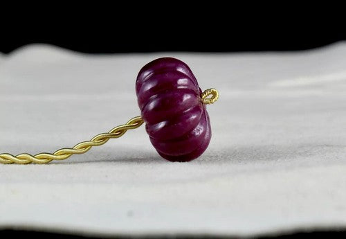 Certified Natural Ruby Carved Melon Pumpkin Bead 53.50 Ct Drilled Pendant Ring