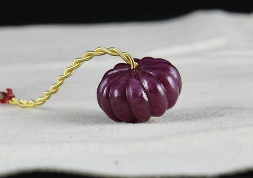 Certified Natural Ruby Carved Melon Pumpkin Bead 53.50 Ct Drilled Pendant Ring