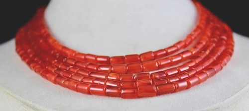 Natural Red Carnelian Gemstone Necklace 492 Ct Fancy Tube Beads 5 Line