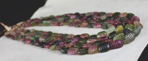 Certified Natural Multi Colour Tourmaline Carved Beads Necklace 1074 Ct Gemstone