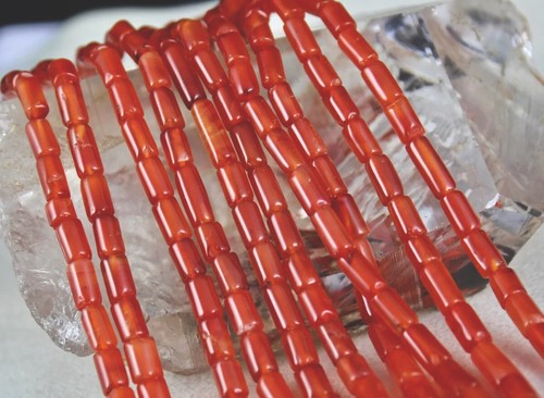 Natural Red Carnelian Gemstone Necklace 492 Ct Fancy Tube Beads 5 Line