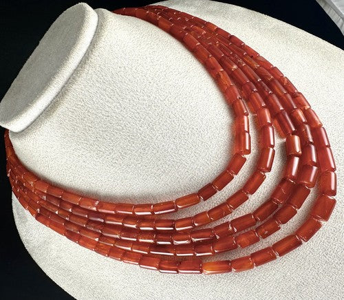 Carnelian Beaded Necklace 5 Line Tube Gemstone 743 Ct Fashion