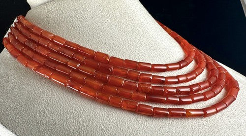 Carnelian Beaded Necklace 5 Line Tube Gemstone 743 Ct Fashion