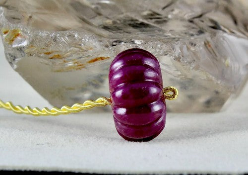 Certified Natural Ruby Carved Melon Pumpkin Bead 53.50 Ct Drilled Pendant Ring