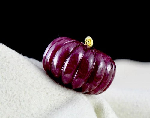 Certified Natural Ruby 87.50 Ct Carved Melon Pumpkin Bead Gemstone Pendant Ring