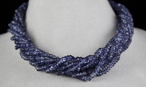 Natural Iolite Faceted Round Beads Blue Necklace 560 Ct Gemstone Fashion