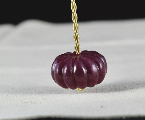 Certified Natural Ruby Carved Melon Pumpkin Bead 53.50 Ct Drilled Pendant Ring