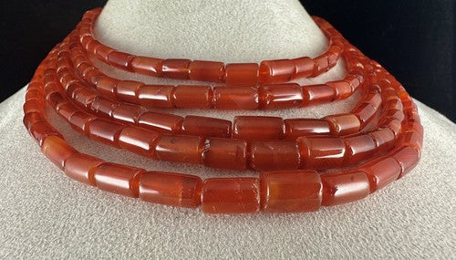 Carnelian Beaded Necklace 5 Line Tube Gemstone 743 Ct Fashion