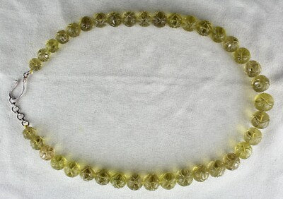 Certified Lemon Quartz 674 Ct Engraved Gemstone Vintage Beaded Necklace