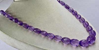 Natural Purple Amethyst Faceted Oval Necklace 550 Ct Gemstone Beads Finest