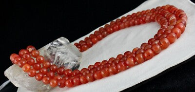 Natural Carnelian Beads 3 Line 1569ct Gemstone Important Necklace