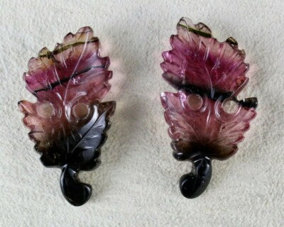 Certified Natural Watermelon Tourmaline Carved Pair 55.67 Ct Earrings 39x20mm