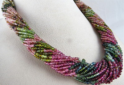 Certified Estate Nautral Multi Tourmaline Round Beads 658ct Silver Necklace