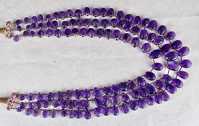Amethyst Pear Drops Engraved Beaded Necklace 400 Ct Natural Gemstone String