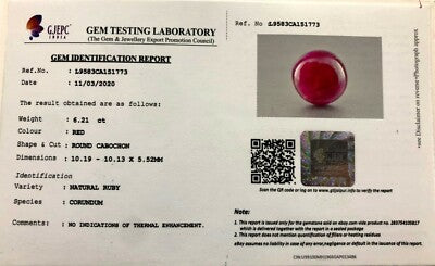 Certified Gtl Natural Untreat Burmese Ruby 6.21 Ct Round Cabochon Gem Ring