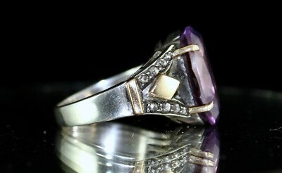 Natural Ametrine 10ct Oval Cut Natural Diamond 18k Gold Silver Vintage Ring