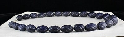 Blue Jade Carved Beaded Necklace 1 Line 1301 Ct Natural Stone Sterling Silver