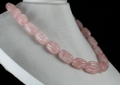 Natural Rose Quartz 903 Ct Melon Carved Silver Necklace Sterling Silver