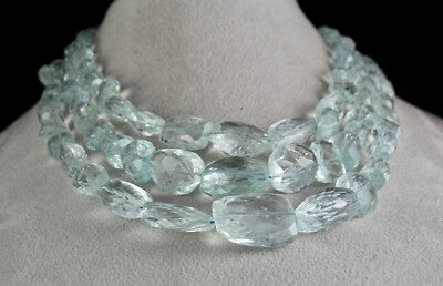 Certified Natural Blue Aquamarine Bead Necklace 1228 Ct Tumble Facets For Women