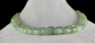 Vintage Natural Aventurine Jade 484 Ct Gemstone Carved Beads Necklace