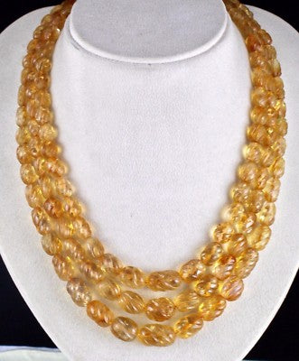 Certified Natural Citrine Beads Carved 792 Ct Yellow Gemstone Vintage Necklace