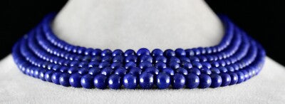 Certified Natural Blue Lapis Lazuli 851 Ct Beads Round 9mm Gemstone Necklace