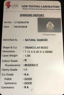 Certified Fancy Natural Diamond Trillion 1.29ct Cut Stone For Ring Pendant