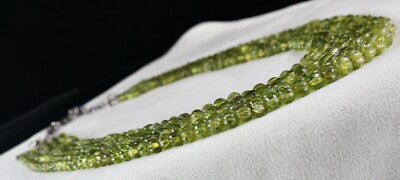 Certified Antique Natural Peridot Carved Beaded Necklace 716 Ct Sterling Silver