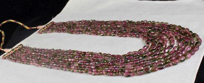 Certified Natural Tourmaline 728 Ct Bicolor Cabochon Beaded Necklace