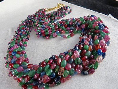 Certified Natural Emerald Ruby Blue Sapphire Spinel 995ct Vintage Necklace