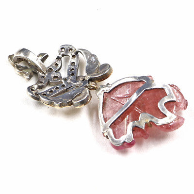 Antique Pink Tourmaline 10ct Natural Diamond Sterling Silver Victorian Pendant