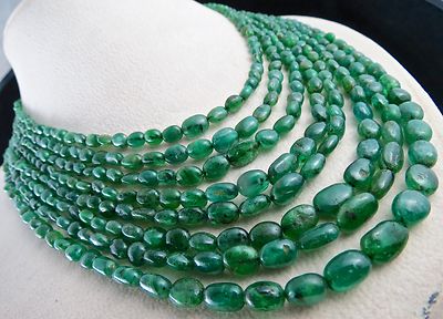 Certified Natural Emerald 512ct Beads Green Gemstone Vintage Necklace