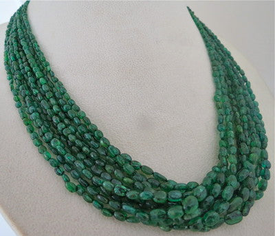 Certified Antique Natural Emerald Beads Nugget Necklace 366 Ct Estate Gemstone