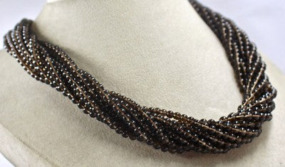 Natural Smoky Quartz 11 Line Necklace Sterling Silver Hook Carat Weight Necklace