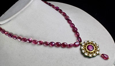 Antique 22k Gold Natural Diamond Pink Tourmaline Jadau Set 257ct Earrings