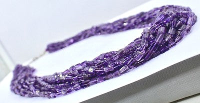Natural Purple Amethyst Square 747 Ct Beads Sterling Silver Necklace 17"