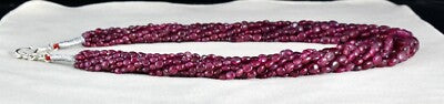 Certified Ruby Corundum Beads 850ct Old Dyed Gemstone Sterling Silver Necklace