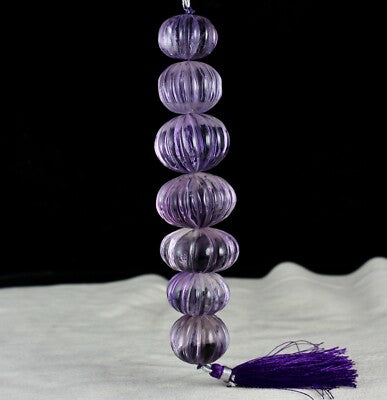 Certified Amethyst Melon Beads 29mm 601 Ct Loose Gemstone Drilled Design