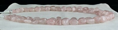 Natural Rose Quartz Nugget Necklace 2 Line, 1109 Ct Gemstone Beaded Strings