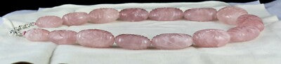 Certified Rare Big Rose Quartz 2027ct Carved Beads Sterling Silver Necklace