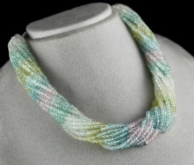 Certified Natural Multi Aquamarine 688ct Beads Faceted Necklace For Women