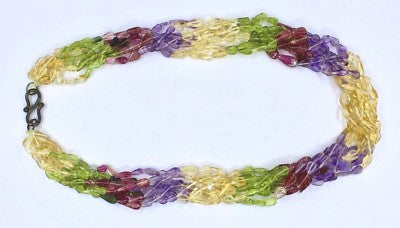 Peridot Citrine Tourmaline Gemstone Necklace 313 Ct Multi-color Beads 8 Line