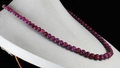 Certified Natural Unheat Ruby Carved 513ct Melon Gemstone Beads Necklace