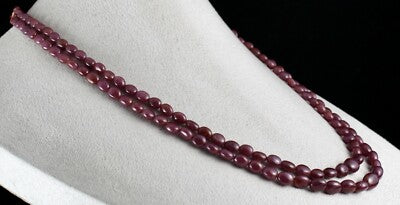Certified Natural Ruby 319ct Beads Long 2 Line Untreated Gemstone Necklace