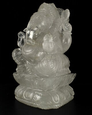 Certified Natural Rock Crystal Quartz 49865 Ct 12" Lord Ganesha Statue Decor