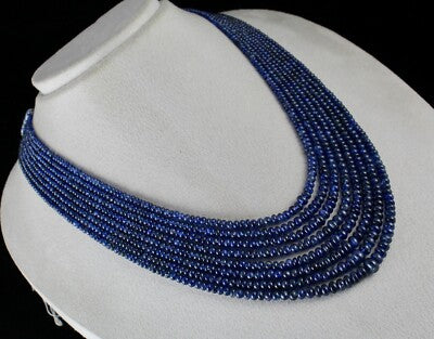 Certified Natural Blue Sapphire 643 Ct Round Beads Gemstone Necklace 621 Ct