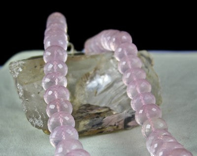 Faceted Rose Quartz Beads Necklace 1125 Ct Pink Gemstone Sterling Silver