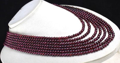 Natural Red Garnet Beads Necklace 901 Cts Round 7 Line Gemstone Ladies Stone