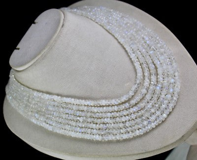 Natural Rainbow Moonstone Necklace 850 Ct Faceted Round Beads 7l White Gemstone