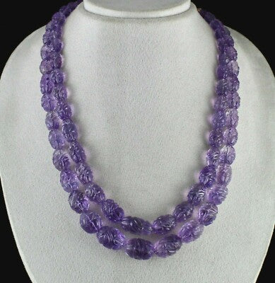 Certified Natural Amethyst Carved Beads Necklace 797 Ct Gemstone Important